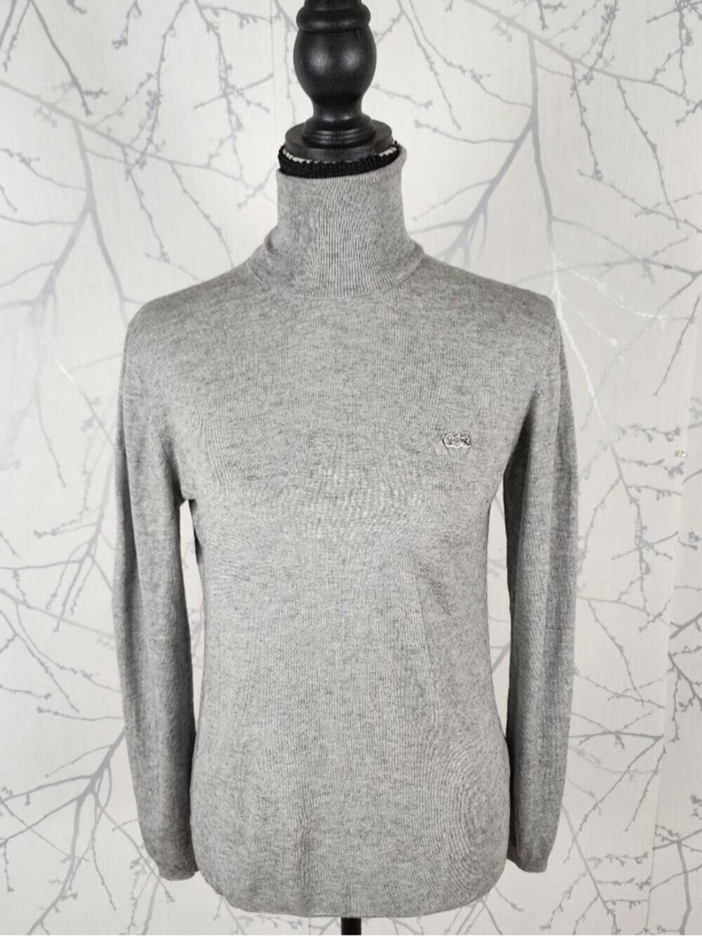 Lacoste Pale Gray 85% Silk 15% Cashmere Turtleneck Sweater
